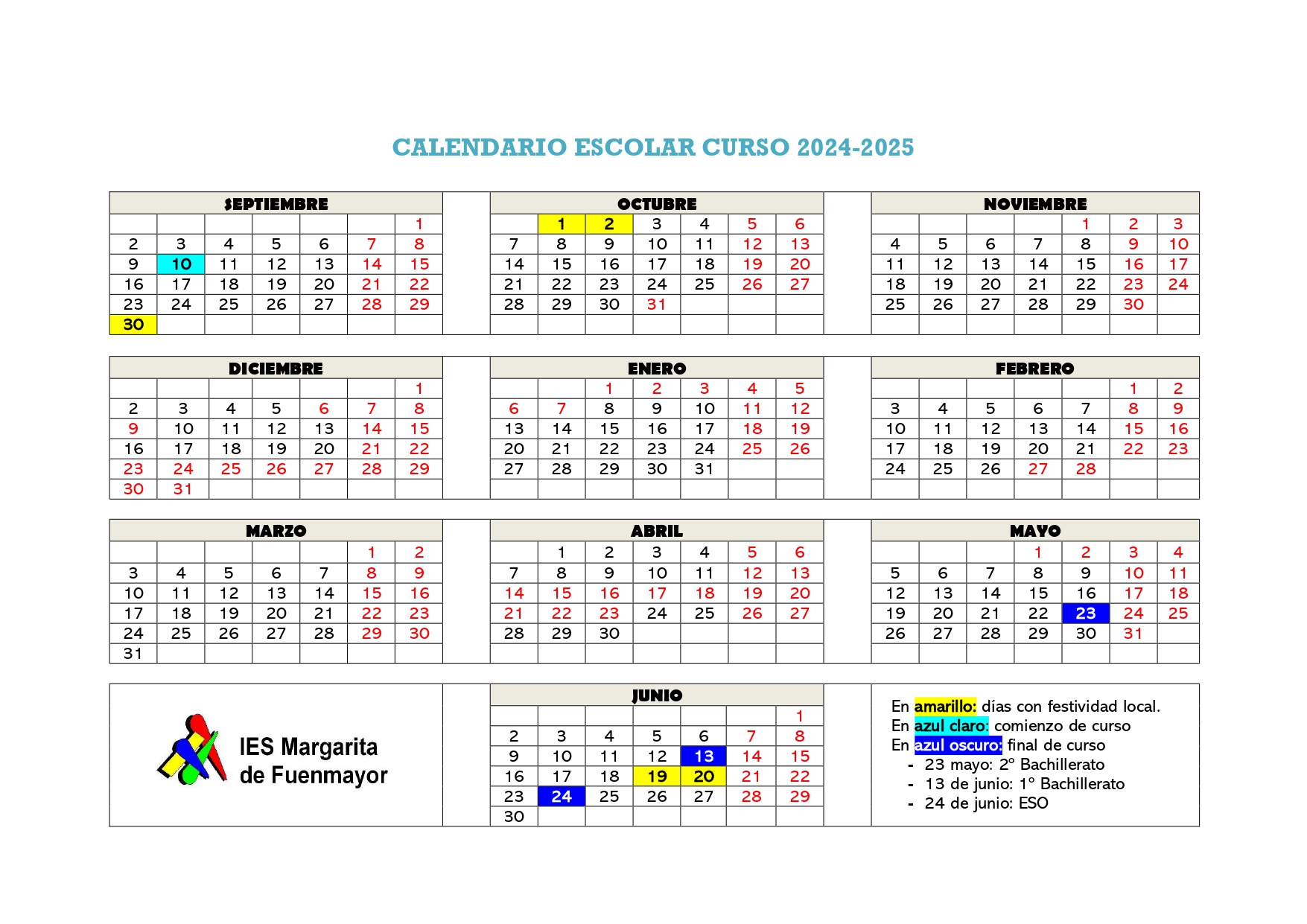 Calendario escolar 24-25