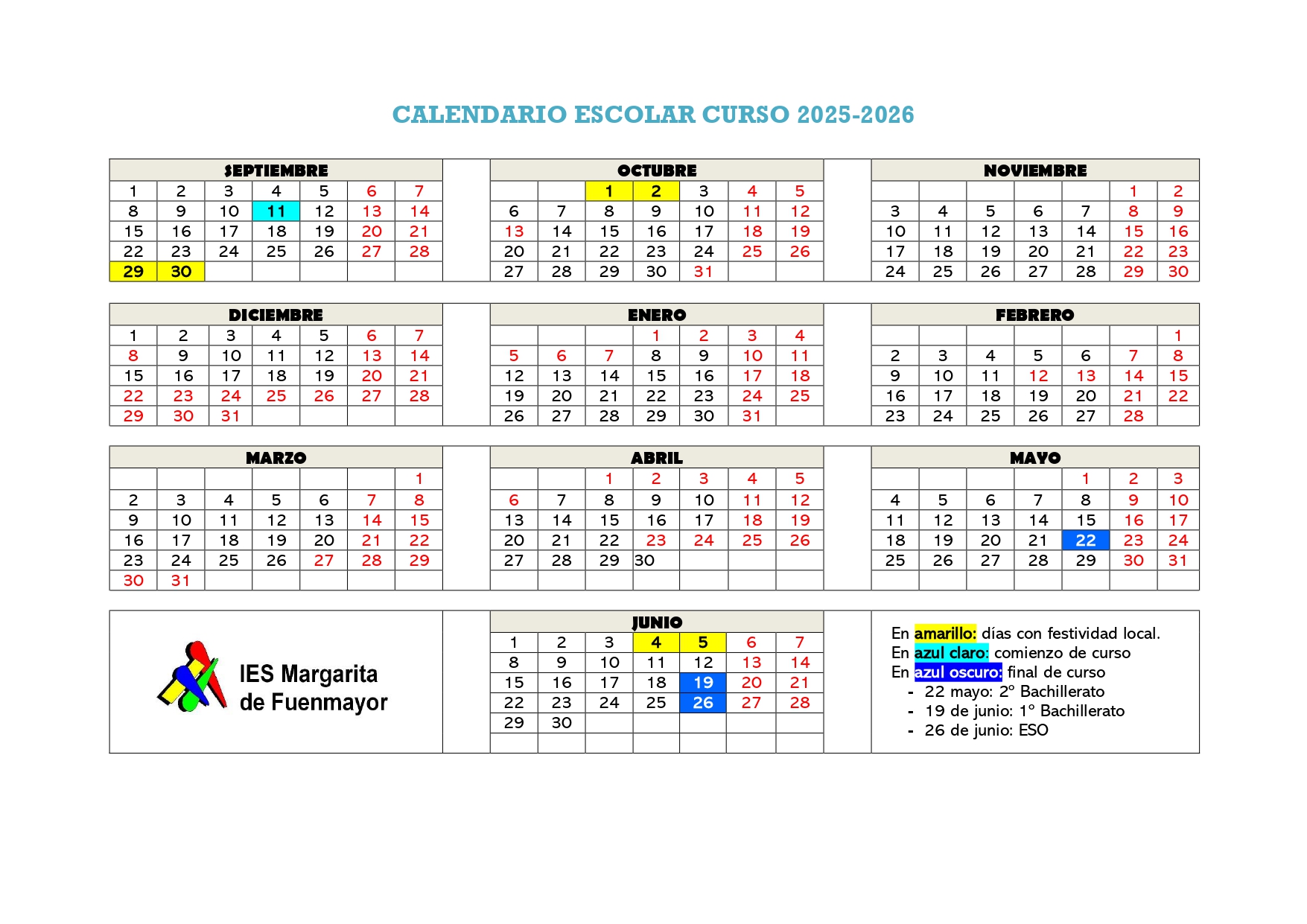 Calendario escolar 25-26